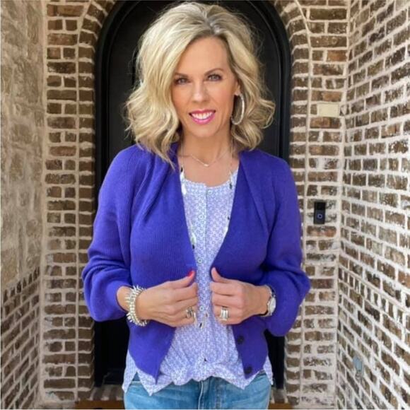 Cabi 5834 Womens Purple Sunday Cardigan Balloon Sleeve Button Down V Neck Medium - Picture 2 of 13